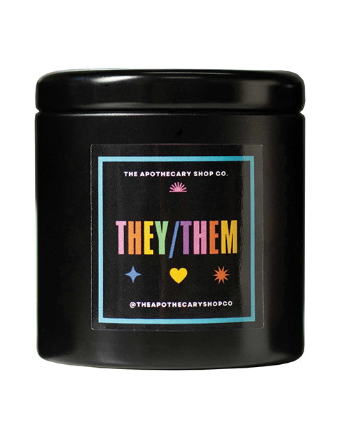 Gender Fluid novelty candle with they/them design and vanilla bean scent for celebration and ambiance
