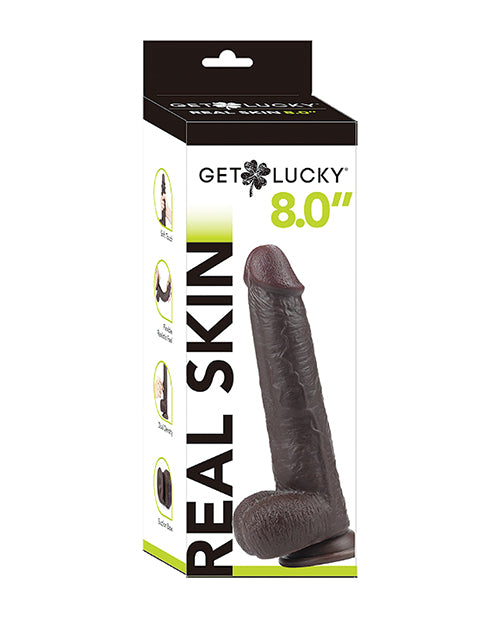 Get Lucky Dildo Dual Layered Real Skin Sliding Skin Waterproof Suction Base for Realistic Solo or Harness Play