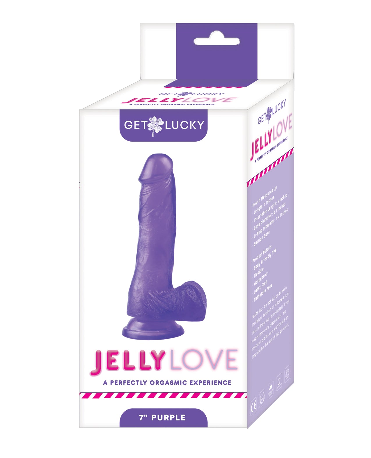 Get Lucky realistic jelly dildo with curved shaft and purple color for lifelike sensation and waterproof play
