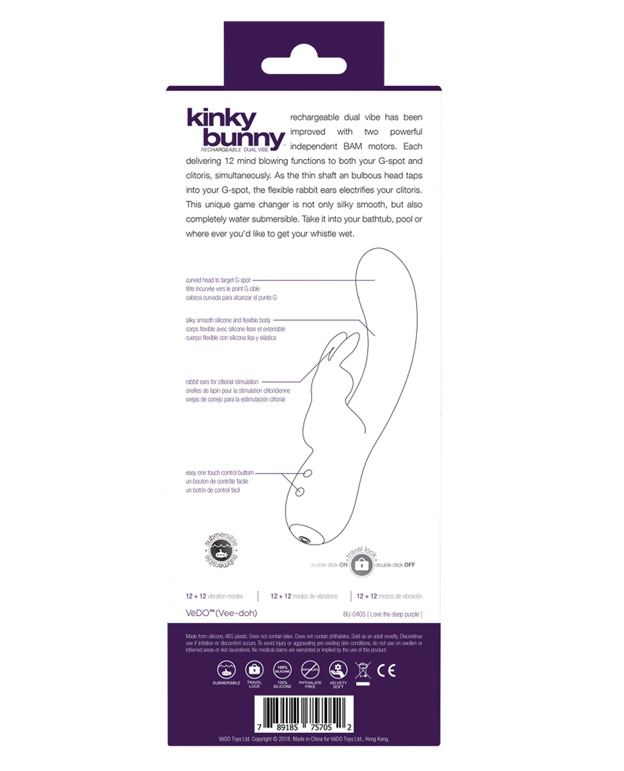 VeDO Kinky Bunny Plus Dual Motor Rechargeable Vibrator - Deep Purple