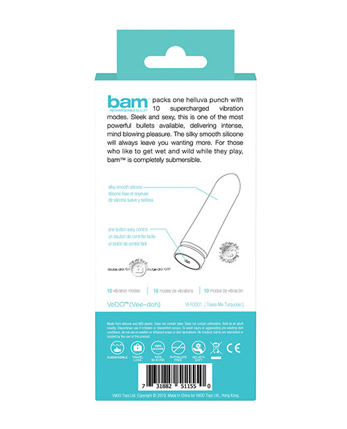 VeDO Bam Rechargeable Bullet in Tease Me Turquoise – 10 Power Modes
