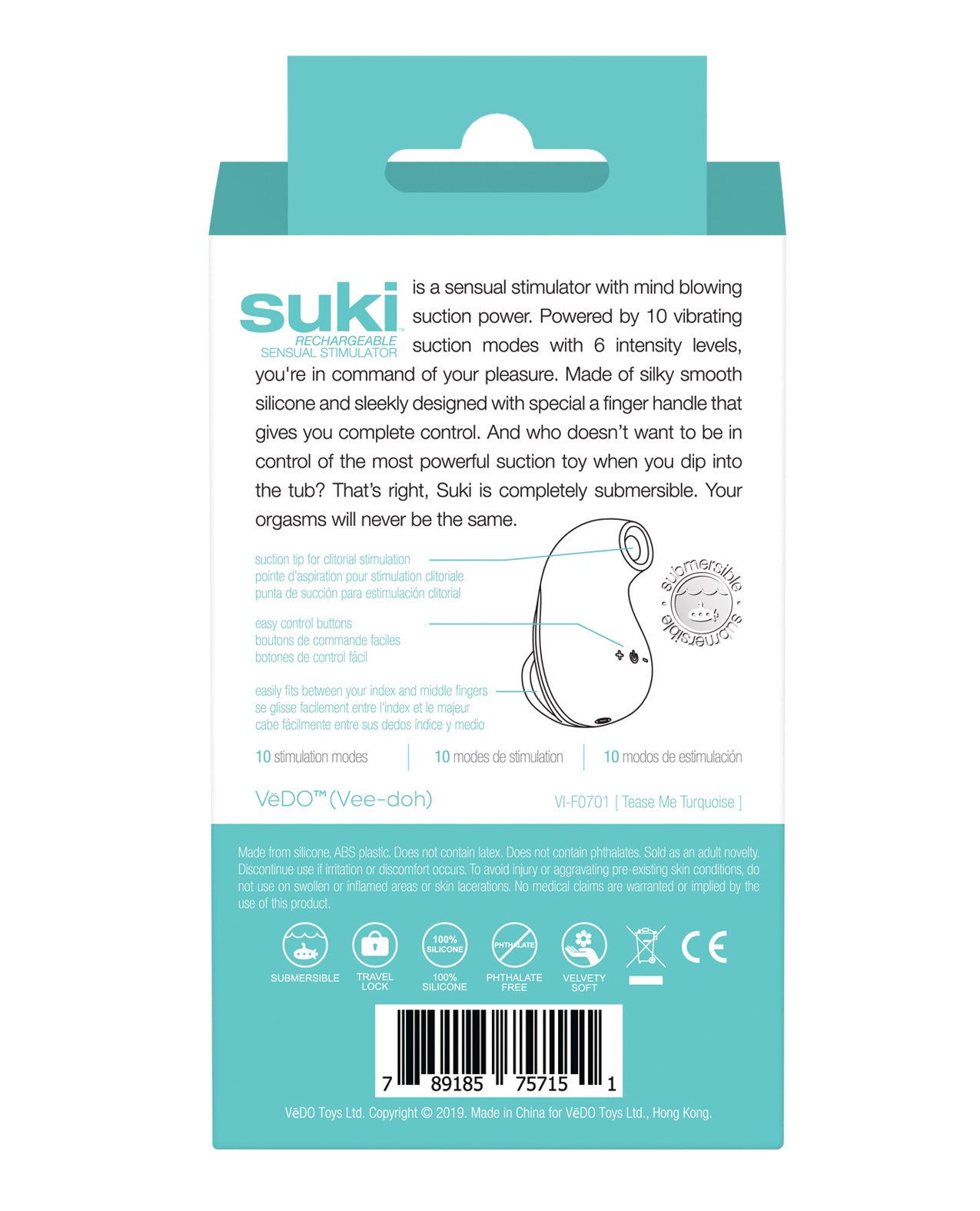 VeDO Suki Rechargeable Vibrating Sucker Stimulator in Tease Me Turquoise