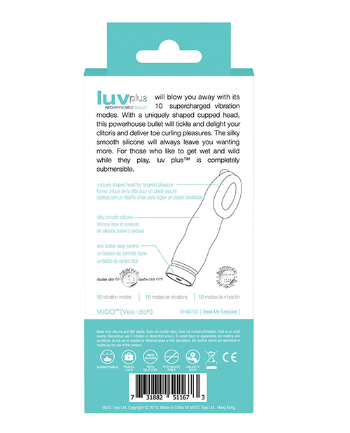 VeDO Luv Plus Rechargeable Clitoral Stimulator with Cupped Head – Tease Me Turquoise