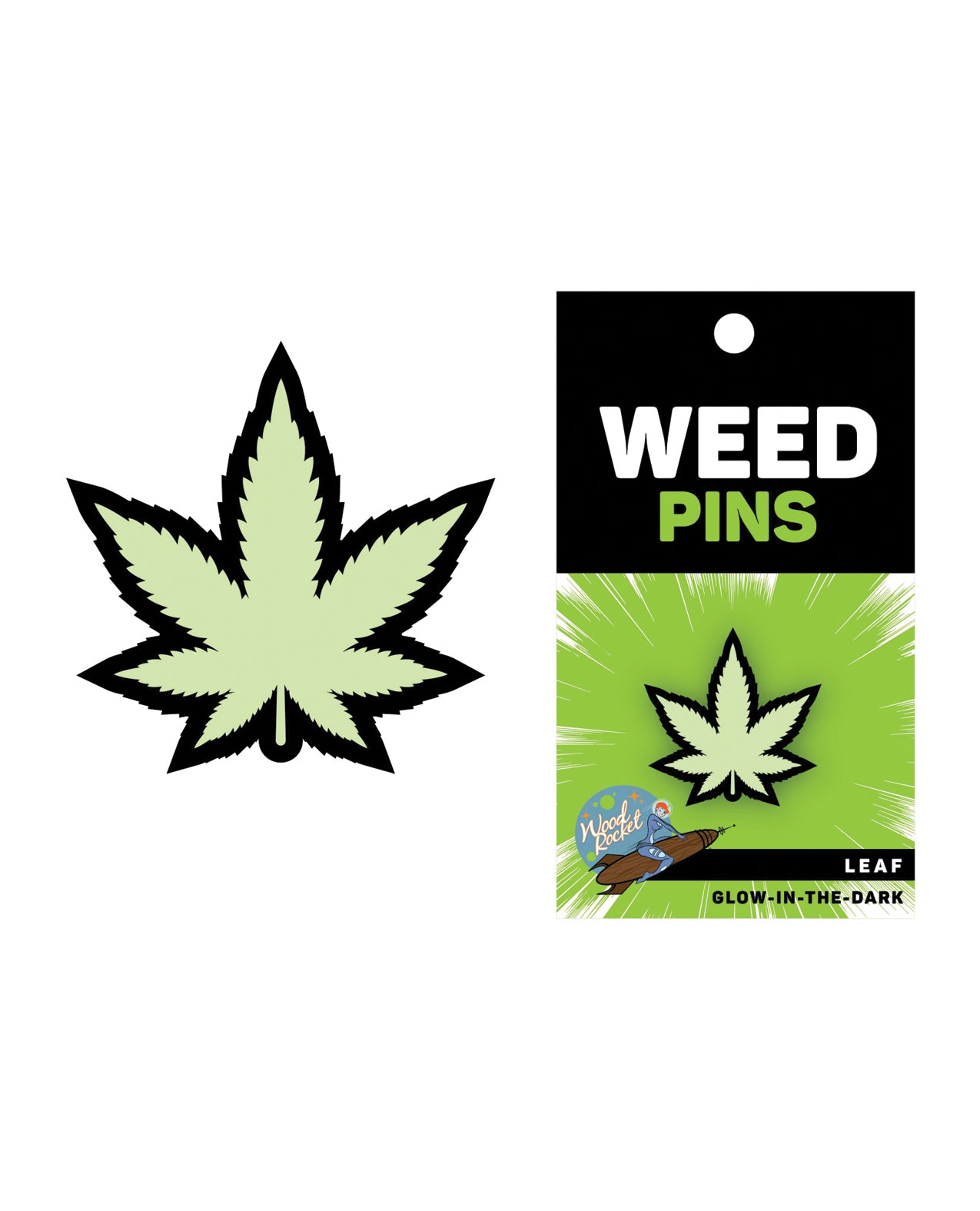 Wood Rocket Novelties Glow-in-the-Dark Weed Leaf Enamel Pin for Cannabis Accessory or Gift