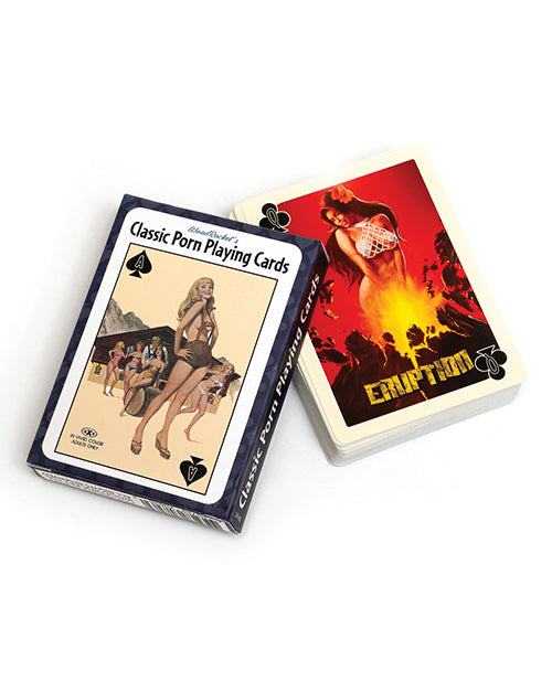 Wood Rocket playing cards featuring retro adult movie posters for unique party games and vintage collectible flair