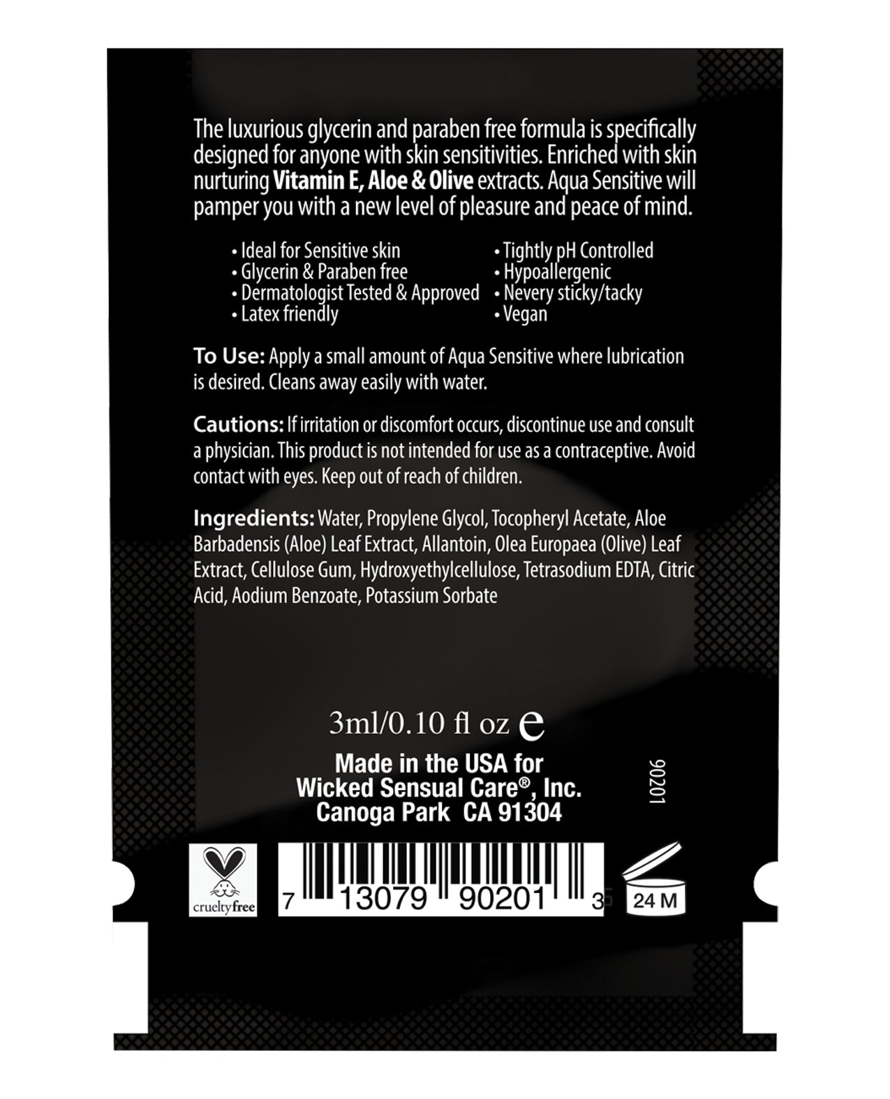 Wicked Sensual Care Hypoallergenic Aqua Sensitive Water Based Lubricant - 0.1 oz
