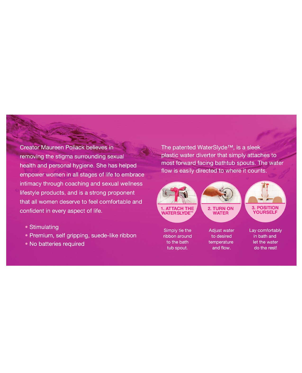 WaterSlyde Aquatic Stimulator in Pink with Patented Water Diverter