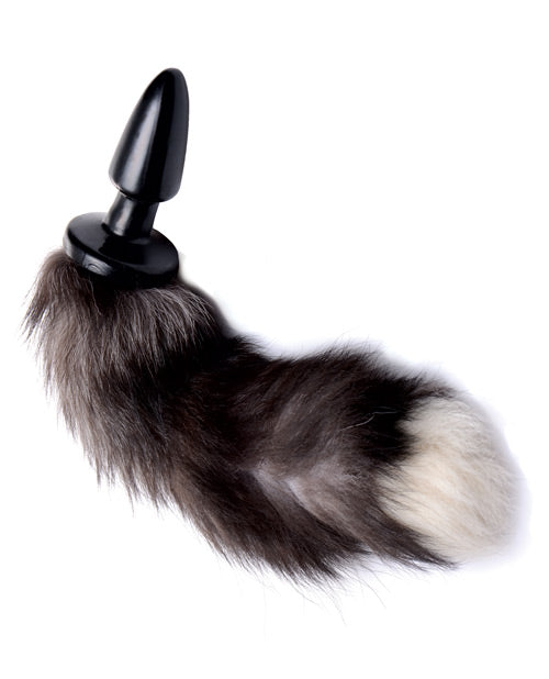 Grey Fox Tail Anal Plug with Long Faux Fur Tail