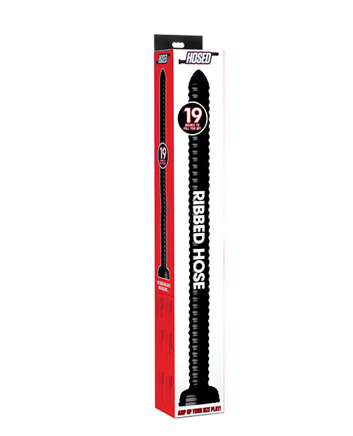 Hosed extra long dildo bold ribbed texture firm flexible design with suction base for deep internal stimulation