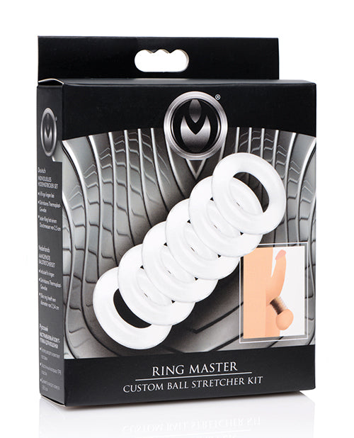 Master Series Ball Stretcher Kit with Clear Flexible Rings for Penis Enhancement and Customizable Tension