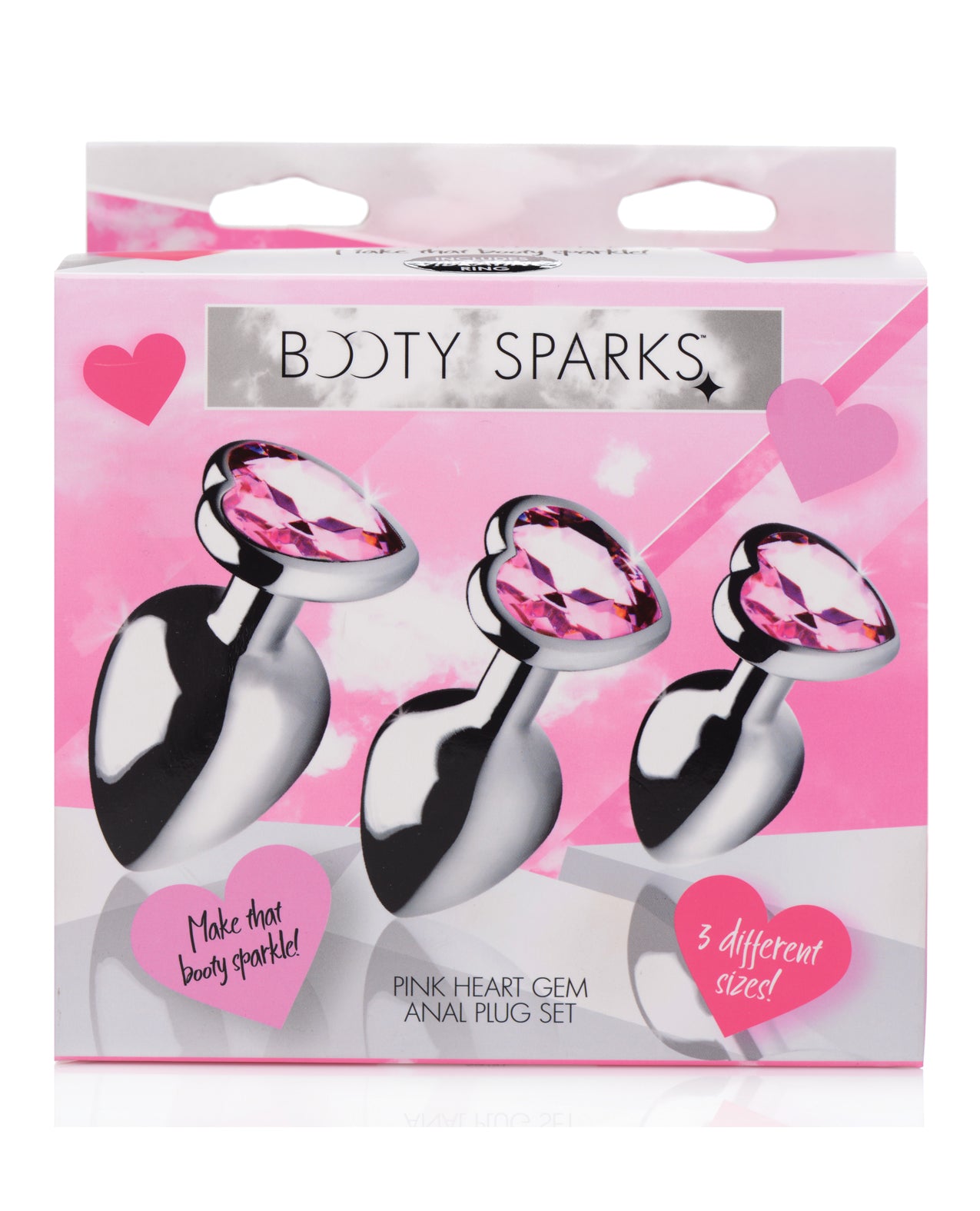 BootySparks Anal Plug Set with Pink Heart Gem Nickel-Free Metal for Comfortable Sensual Play