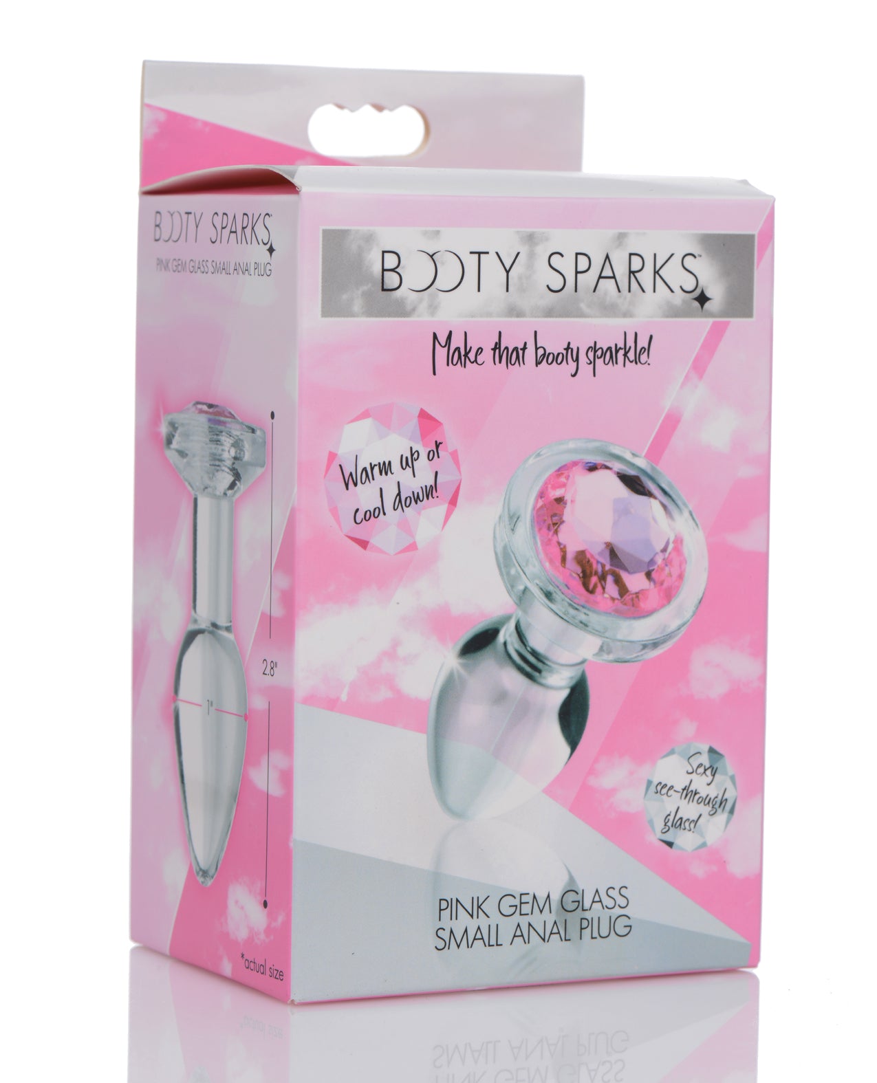 BootySparks Anal Plug Crystal Clear Glass Pink Gem Base for Comfortable Beginner Anal Play