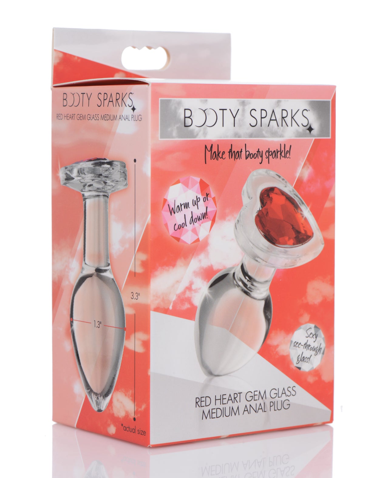 BootySparks Anal Plug Red Heart Gem Glass Smooth Body-Safe for Sensual Decorative Backdoor Play