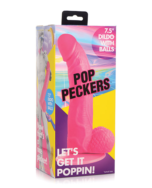 Pop Peckers Dildo Veiny Pink Realistic Balls Suction Cup Base for Versatile Pleasure