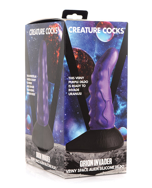 Creature Cocks Dildo Veiny Silicone Curved Suction Cup Purple/Black for G-Spot and Harness Play