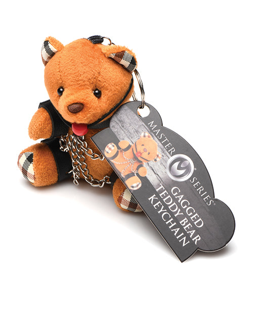 Master Series Novelties gagged teddy bear keychain with collar and nickel-free chains for playful kinky gifting