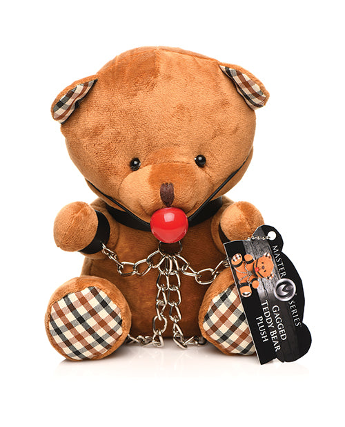 Master Series Novelties Gagged Teddy Bear Plush with Collar and Nickel-Free Chains for Unique Gift or Collection