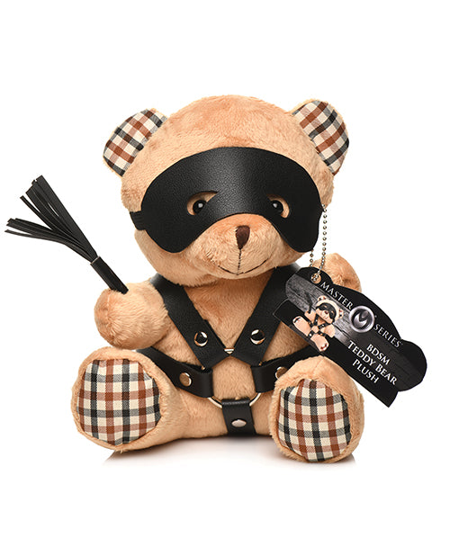 Master Series Teddy Bear Plush with Faux Leather Harness and Mini Flogger for Kinky Novelty Gift