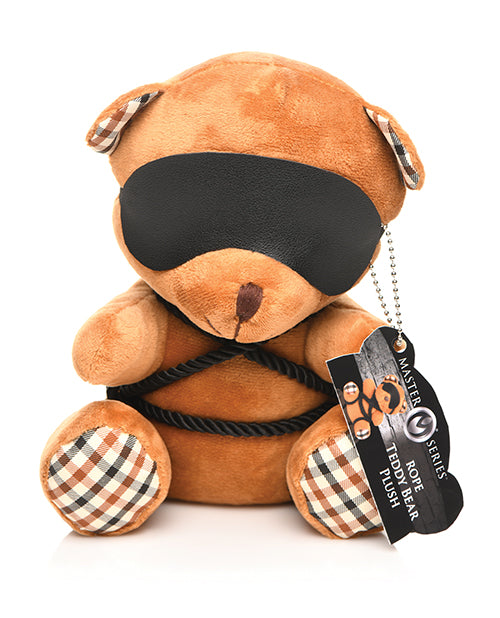Master Series Rope Teddy Bear Plush with Shibari Rope Detailing and Blindfold for Unique Kinky Gift or Aftercare