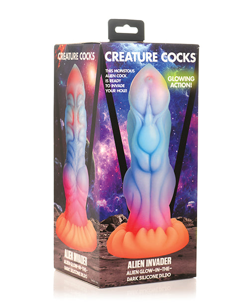 Creature Cocks silicone dildo with glow-in-the-dark rod and ribbed textured shaft for hands-free pleasure
