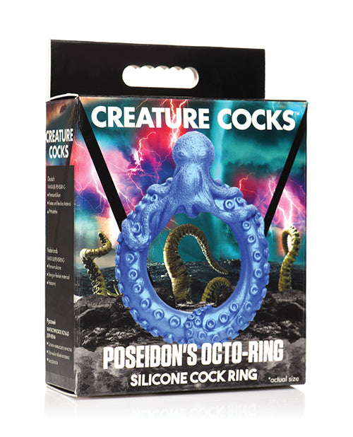 Creature Cocks Silicone Cock Ring with Octopus Tentacles Blue Stretchy Fantasy Design for Penis Enhancement