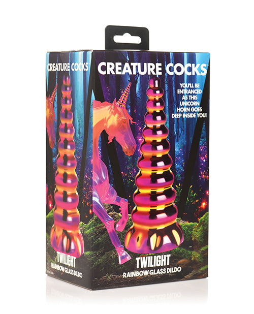 Creature Cocks Glass Dildo Iridescent Unicorn Horn Graduated Bumps for Unique Pleasure