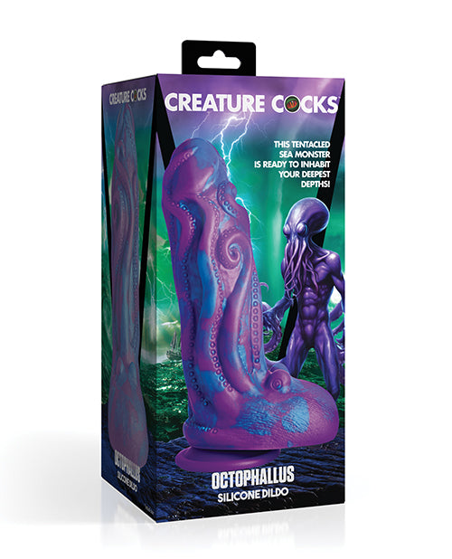 Creature Cocks Silicone Dildo with Octopus Arm Detailing and Purple Blue Design for Fantasy Roleplay