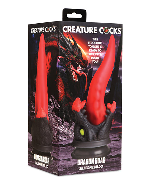 Creature Cocks Red Black Silicone Dildo with Tapered Tongue and Wide Suction Base for Fantasy Roleplay Pleasure