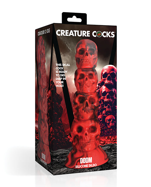 Creature Cocks Silicone Dildo Red Skull Tower Textured Suction Base for Fantasy Roleplay Pleasure