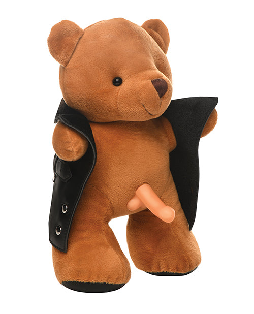 Master Series Novelty Teddy Bear with Vegan Leather Jacket and Plush Details for Humorous Adult Gift