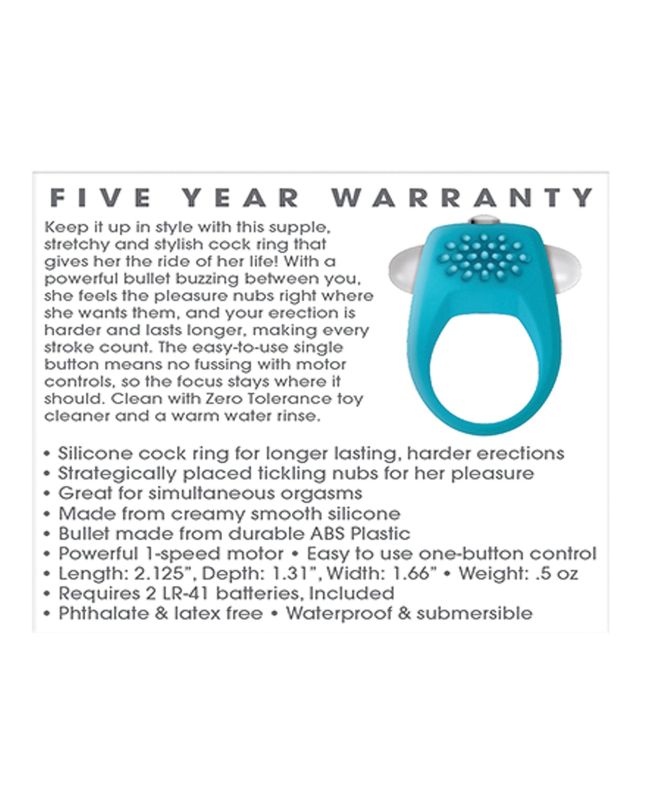 Zero Tolerance Teal Tickler Vibrating Cock Ring with Pleasure Nubs
