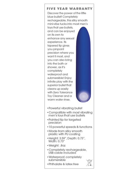 Zero Tolerance Rechargeable Blue Bullet Stimulator with Precision Tip