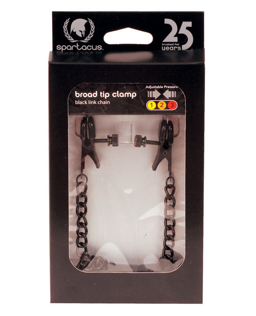 Spartacus Bondage Restraint Broad Tip Adjustable Nipple Clamps with Black Chain for Customizable Sensation
