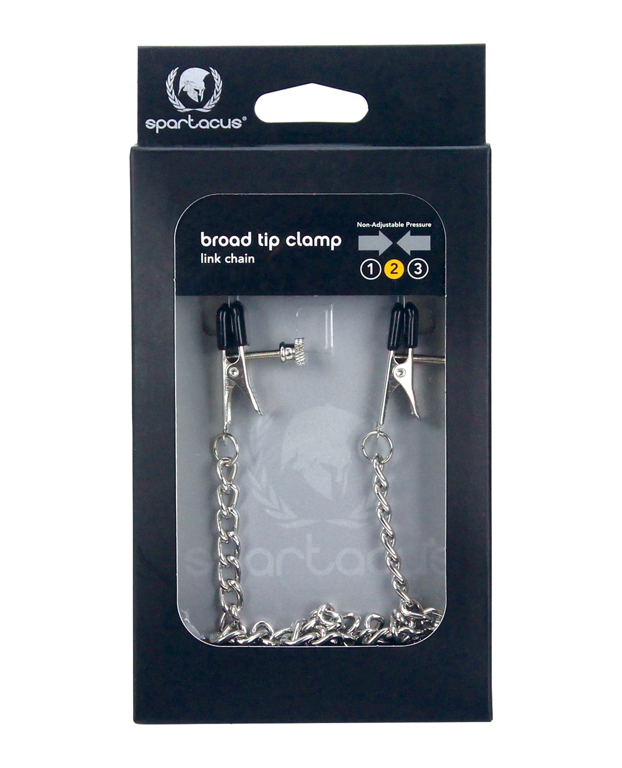 Spartacus Bondage Restraint Adjustable Broad Tip Nipple Clamps with Metal Link Chain for BDSM Sensory Play