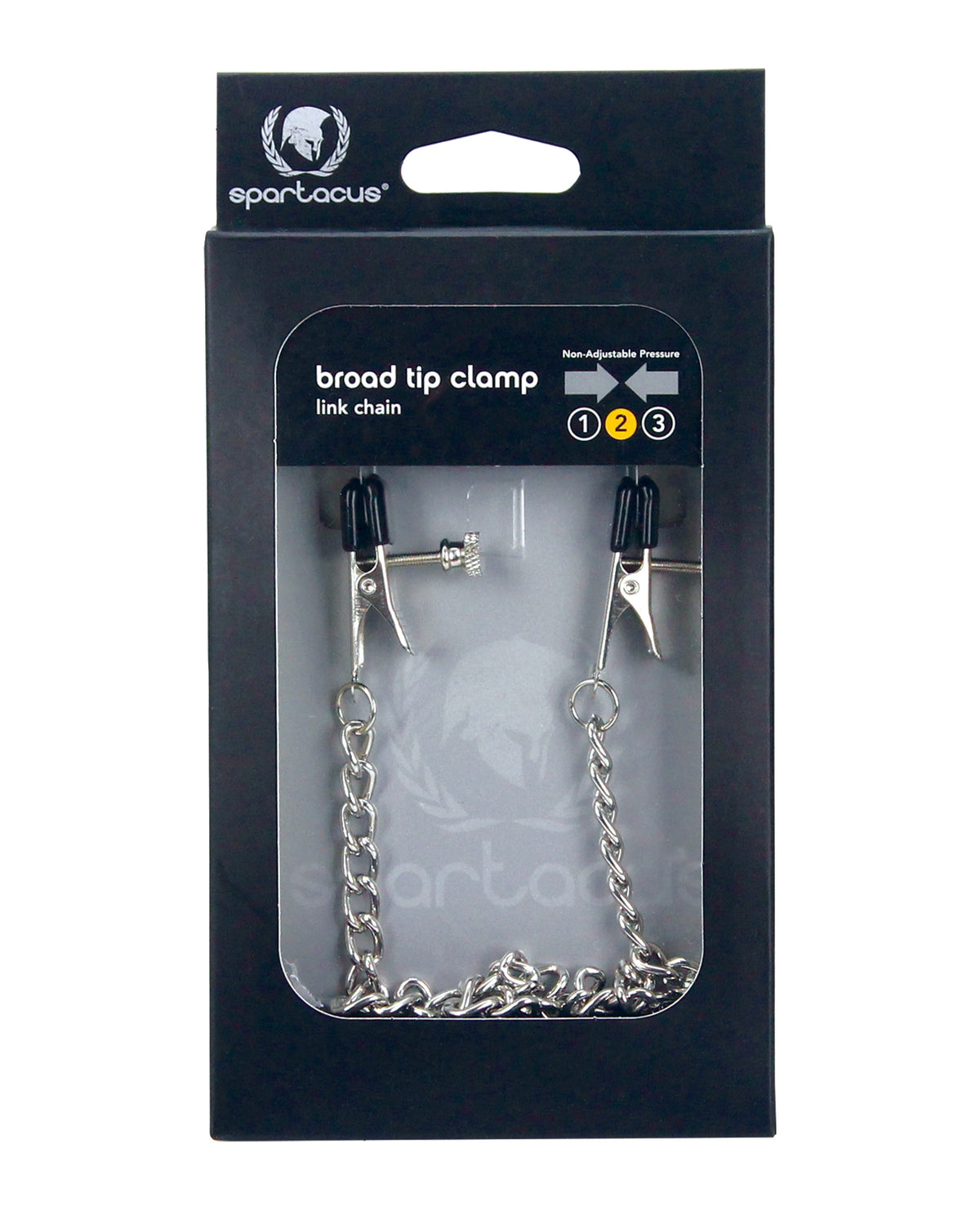 Spartacus Bondage Restraint Adjustable Broad Tip Nipple Clamps with Metal Link Chain for BDSM Sensory Play