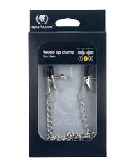Spartacus Bondage Restraint Adjustable Broad Tip Nipple Clamps with Metal Link Chain for BDSM Sensory Play