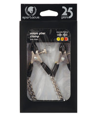 Spartacus Bondage Restraint Adjustable Micro Plier Nipple Clamps with Silver Chain for Custom Nipple Play