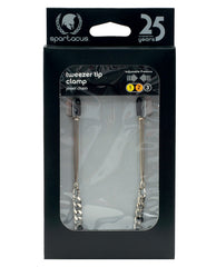 Spartacus Adjustable Nipple Clamps with Silver Jewel Chain and Tweezer Tips for Sensual Bondage Play