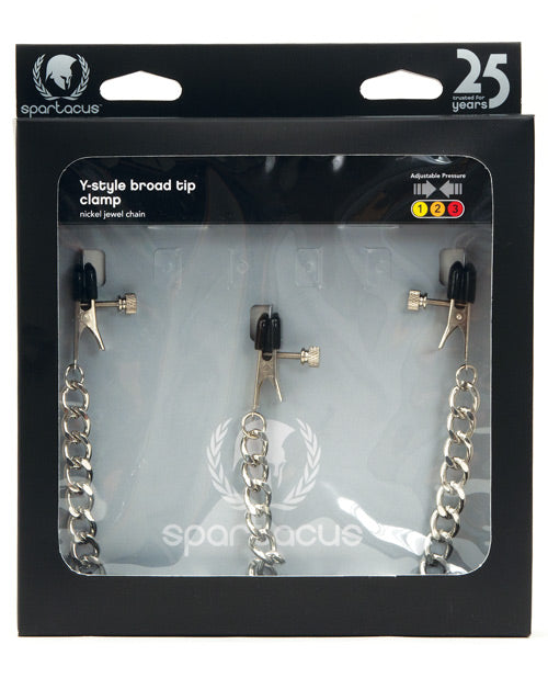 Spartacus Bondage Restraint Y-Style Nipple Clamps with Broad Rubber Tips and Adjustable Clit Clamp for Sensory Play