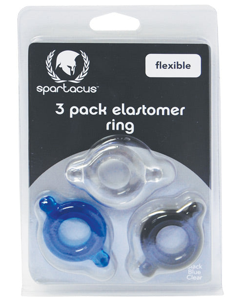 Spartacus Penis Enhancement Elastomer Cock Ring Set Stretch-to-Fit in Black Blue and Clear for Lasting Erections