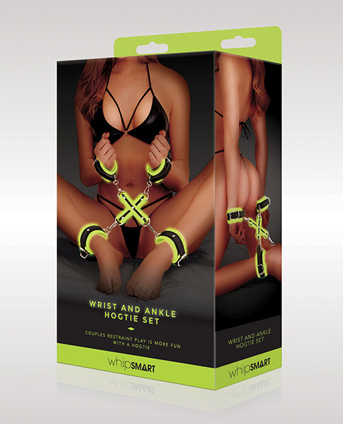WhipSmart Bondage Restraint Glow in the Dark Wrist & Ankle Hogtie Set Adjustable Cuffs for Bondage Play