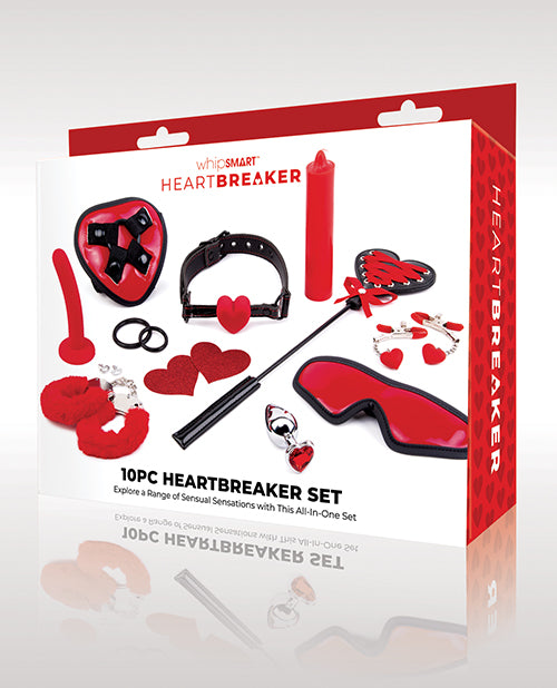 WhipSmart Bondage Set Red Heart Theme with Furry Cuffs and Silicone Dildo for Romantic Couples Play