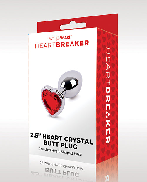 WhipSmart Butt Plug Red Heart Crystal Jeweled Base with Smooth Metal for Beginner Anal Play