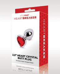 WhipSmart Butt Plug Red Heart Crystal Jeweled Base with Smooth Metal for Beginner Anal Play