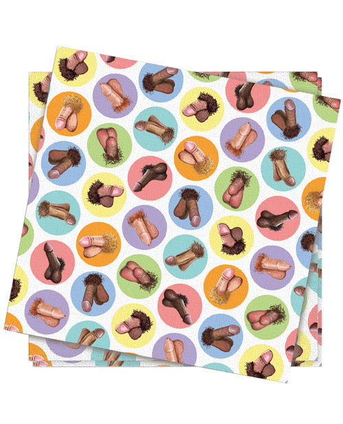 Candy Prints bachelorette party napkins with realistic penis design and 2-ply strength for humorous party table settings