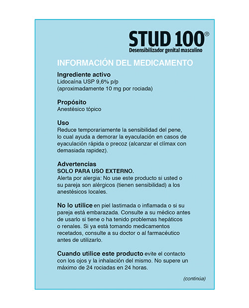 Stud 100 Consumer Leaflet Spanish language informative product guide for customer education