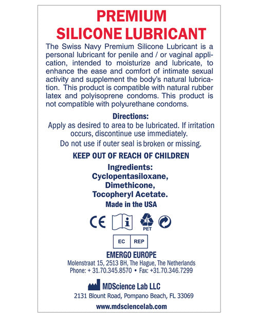 Swiss Navy Silicone Personal Lubricant 8 oz for Sensitive Skin and Intimacy
