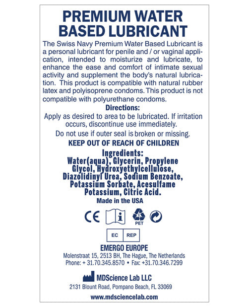 Swiss Navy Water Based Lubricant with Gel Formula - 16 oz