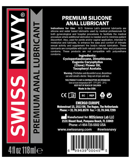 Swiss Navy Silicone Based Anal Lubricant with Clove Oil – 4 oz