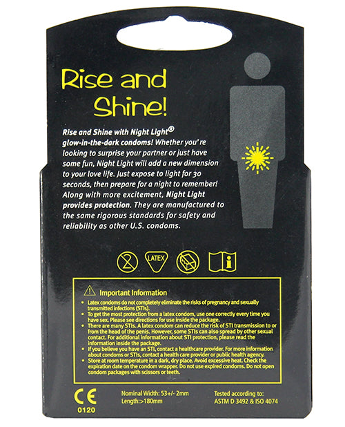 Night Light Glow in the Dark Condoms - Box of 3 with Lubricated Latex